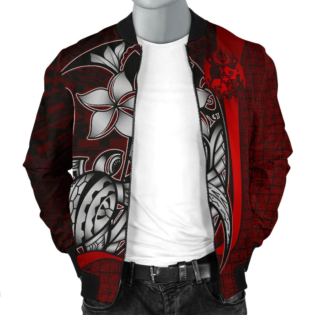 Tonga Micronesia Bomber Jackets Red - Turtle With Hook