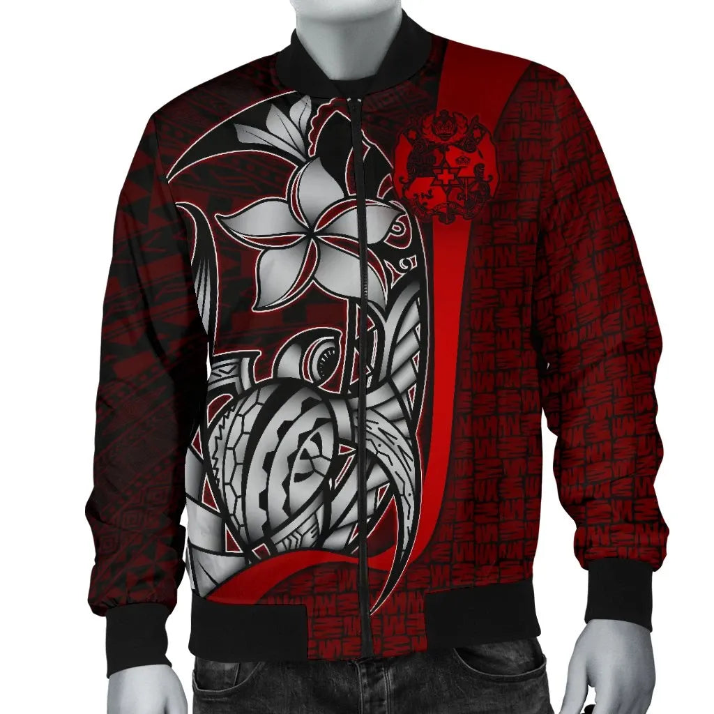 Tonga Micronesia Bomber Jackets Red - Turtle With Hook