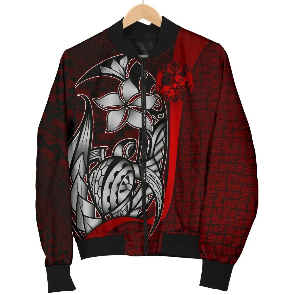 Tonga Micronesia Bomber Jackets Red - Turtle With Hook