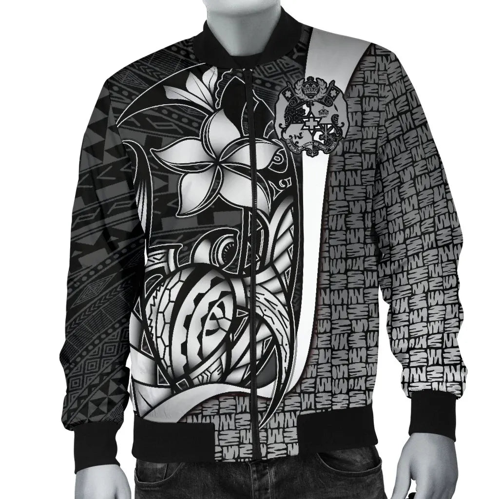 Tonga Micronesia Bomber Jackets White - Turtle With Hook
