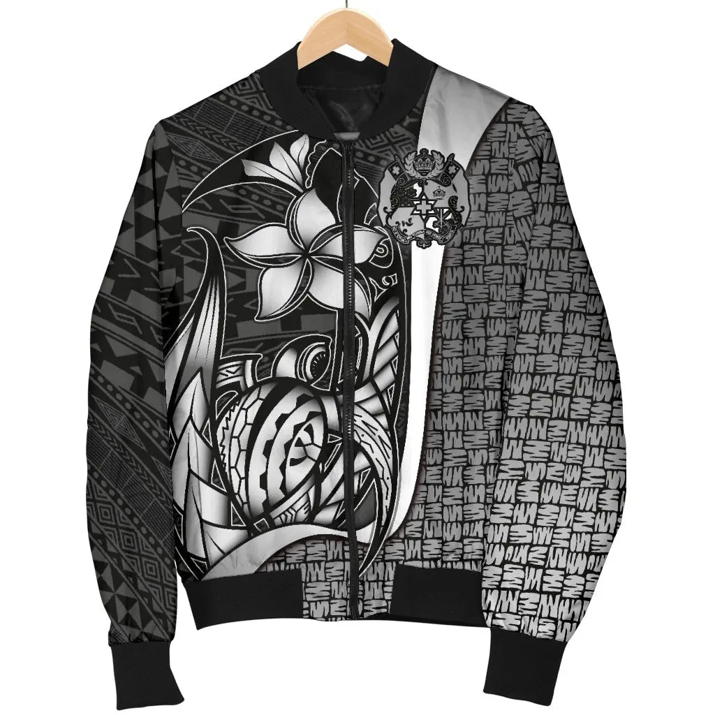 Tonga Micronesia Bomber Jackets White - Turtle With Hook