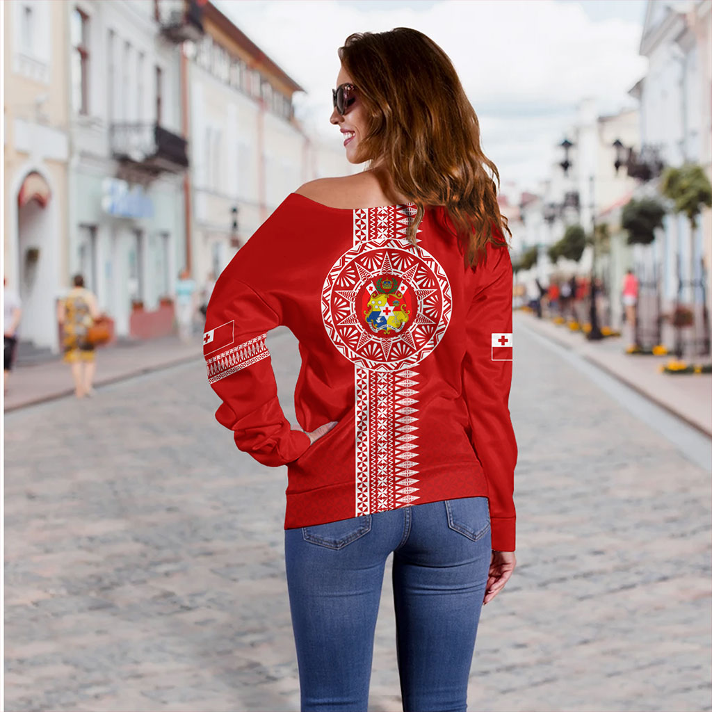 Tonga Off Shoulder Sweatshirt Ngatu Tribal Pattern