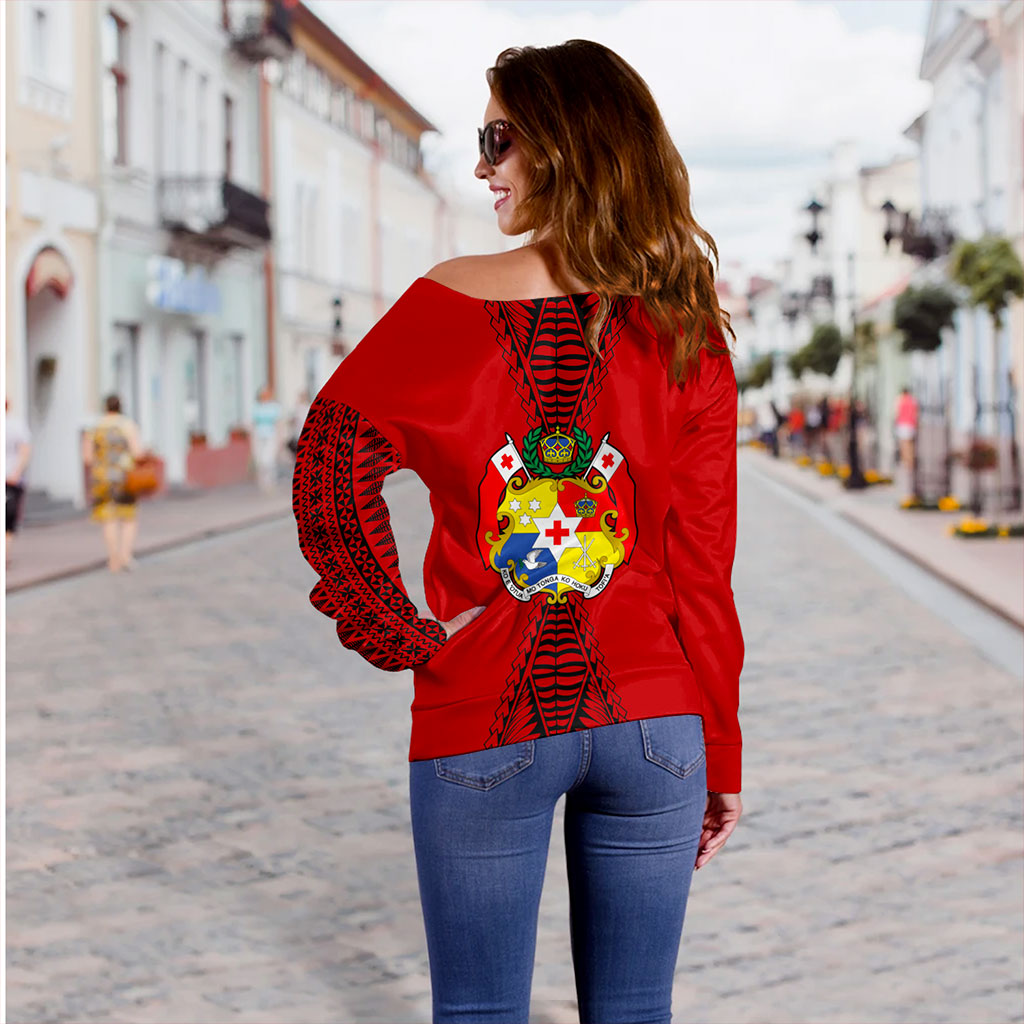 Tonga Off Shoulder Sweatshirt Tattoo Ngatu Pattern Style