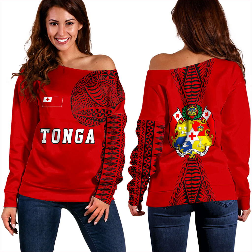Tonga Off Shoulder Sweatshirt Tattoo Ngatu Pattern Style