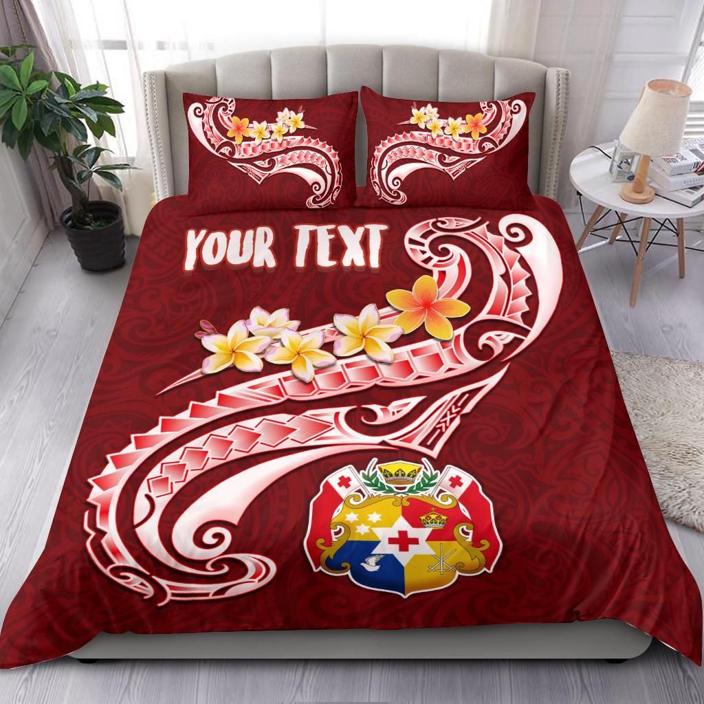 Tonga Personalised Bedding Set - Tonga Coat Of Arms With Polynesian Patterns