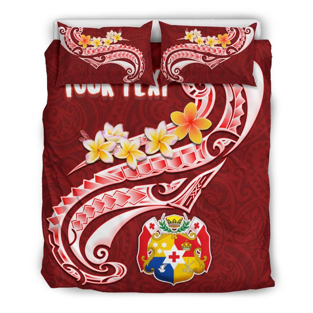 Tonga Personalised Bedding Set - Tonga Coat Of Arms With Polynesian Patterns