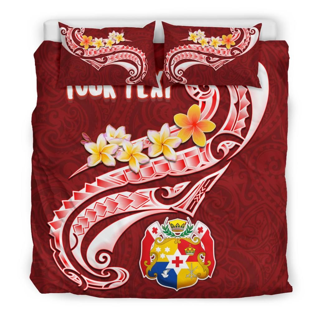 Tonga Personalised Bedding Set - Tonga Coat Of Arms With Polynesian Patterns