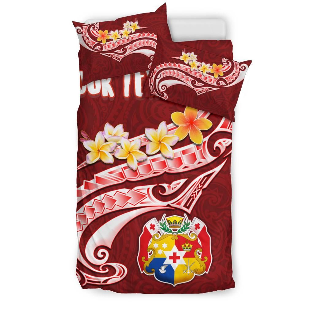 Tonga Personalised Bedding Set - Tonga Coat Of Arms With Polynesian Patterns
