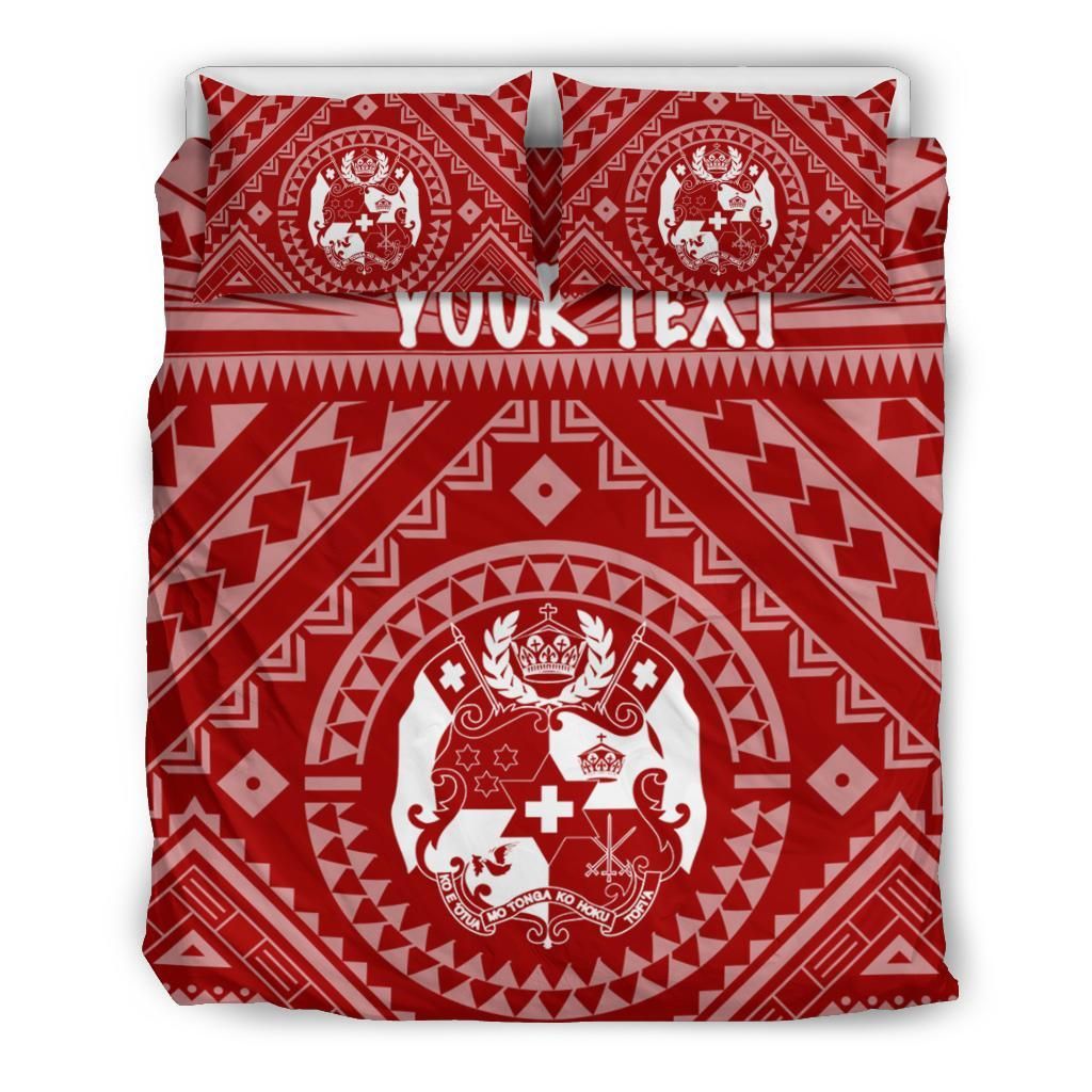 Tonga Personalised Bedding Set - Tonga Seal With Polynesian Tattoo Style (Red)