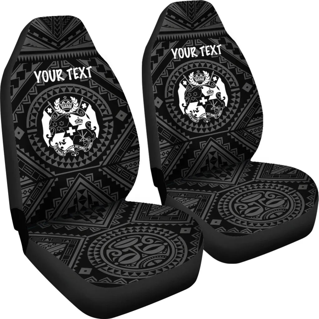 Tonga Personalised Car Seat Covers - Tonga Seal With Polynesian Tattoo Style (Black)