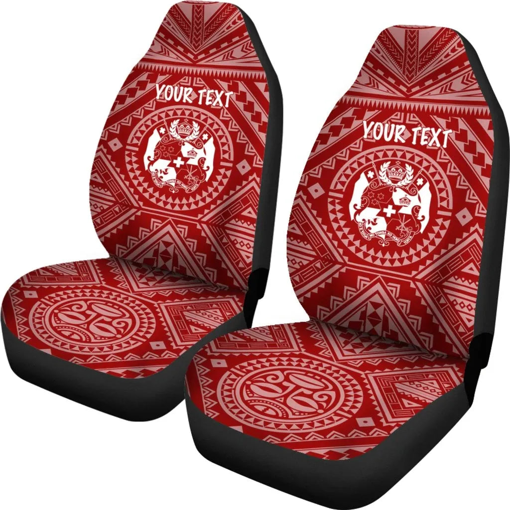 Tonga Personalised Car Seat Covers - Tonga Seal With Polynesian Tattoo Style (Red)