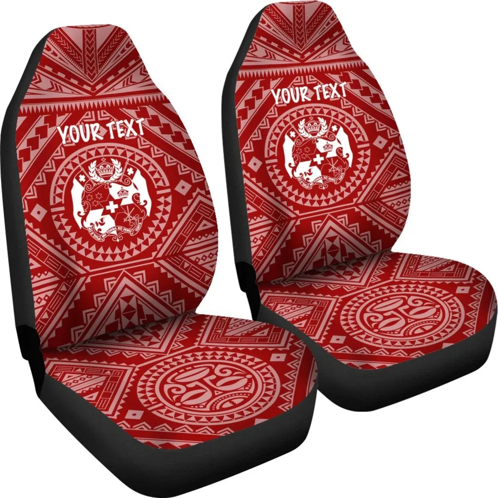 Tonga Personalised Car Seat Covers - Tonga Seal With Polynesian Tattoo Style (Red)