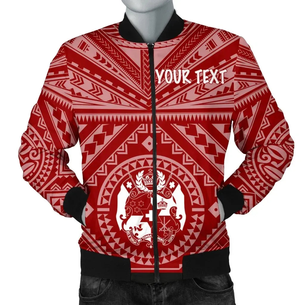 Tonga Personalised Bomber Jacket - Tonga Seal With Polynesian Tattoo Style (Red)