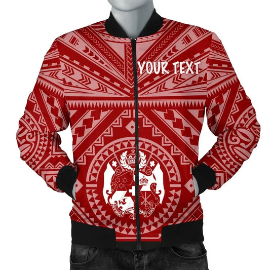 Tonga Personalised Bomber Jacket - Tonga Seal With Polynesian Tattoo Style (Red)