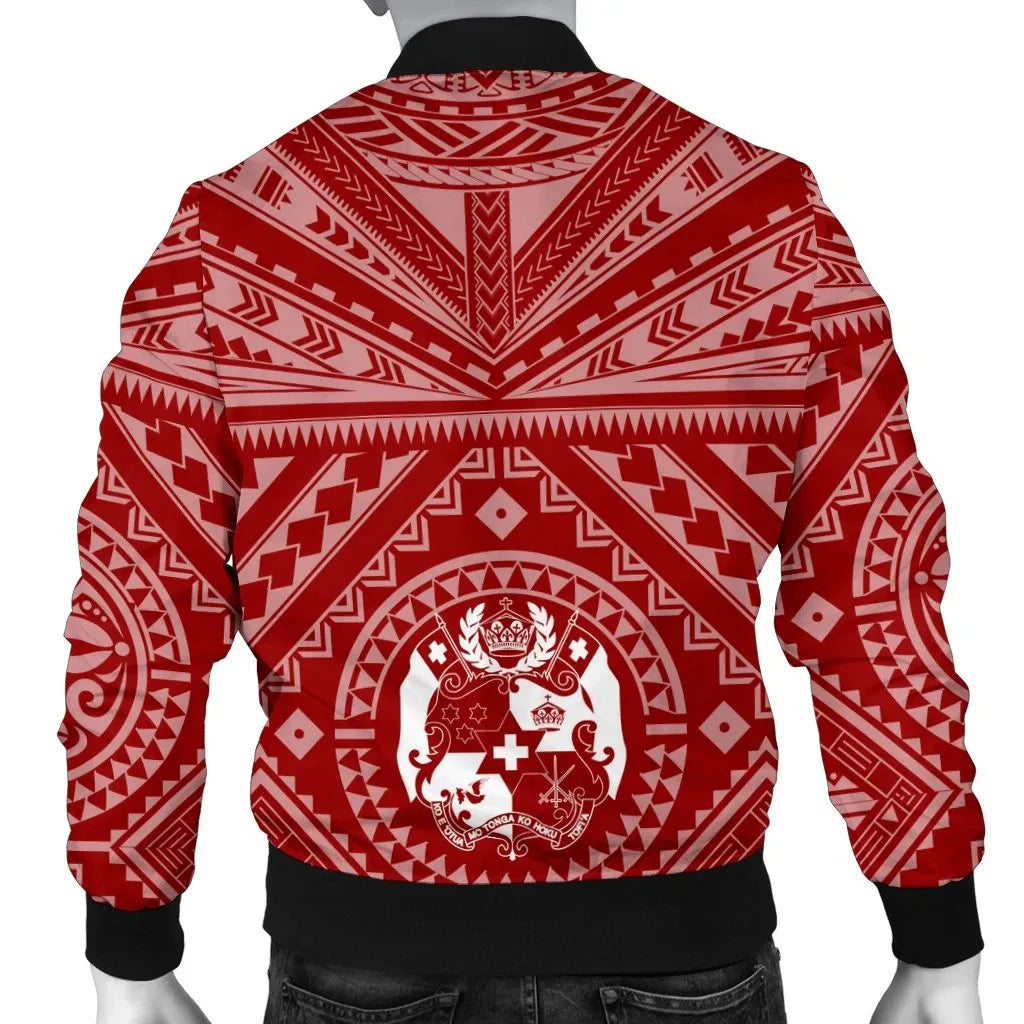 Tonga Personalised Bomber Jacket - Tonga Seal With Polynesian Tattoo Style (Red)