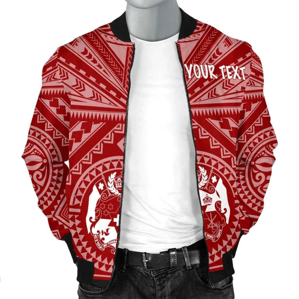 Tonga Personalised Bomber Jacket - Tonga Seal With Polynesian Tattoo Style (Red)