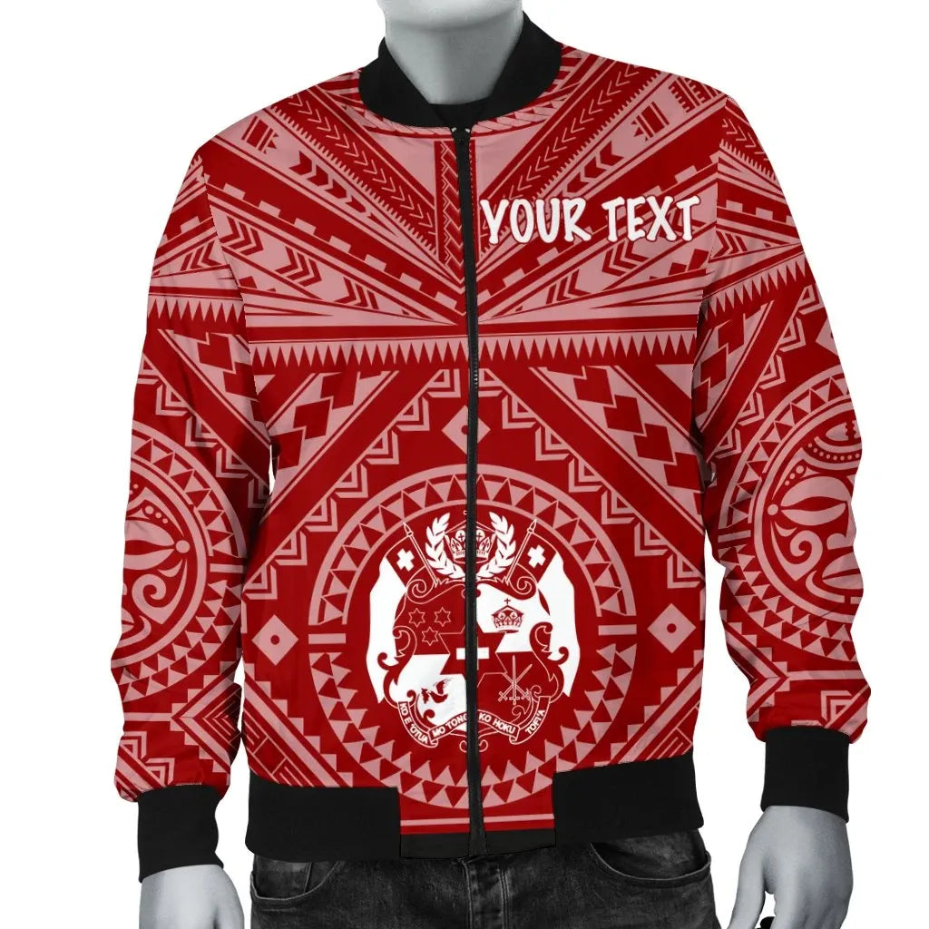 Tonga Personalised Bomber Jacket - Tonga Seal With Polynesian Tattoo Style (Red)