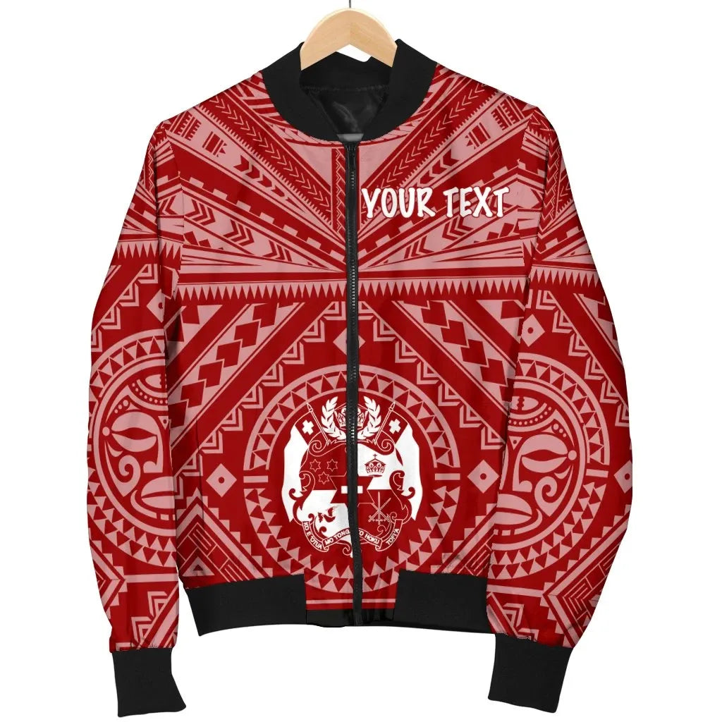 Tonga Personalised Bomber Jacket - Tonga Seal With Polynesian Tattoo Style (Red)