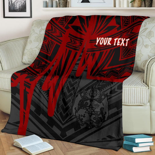 Tonga Personalised Premium Blanket - Tonga Seal In Heartbeat Patterns Style (Red)