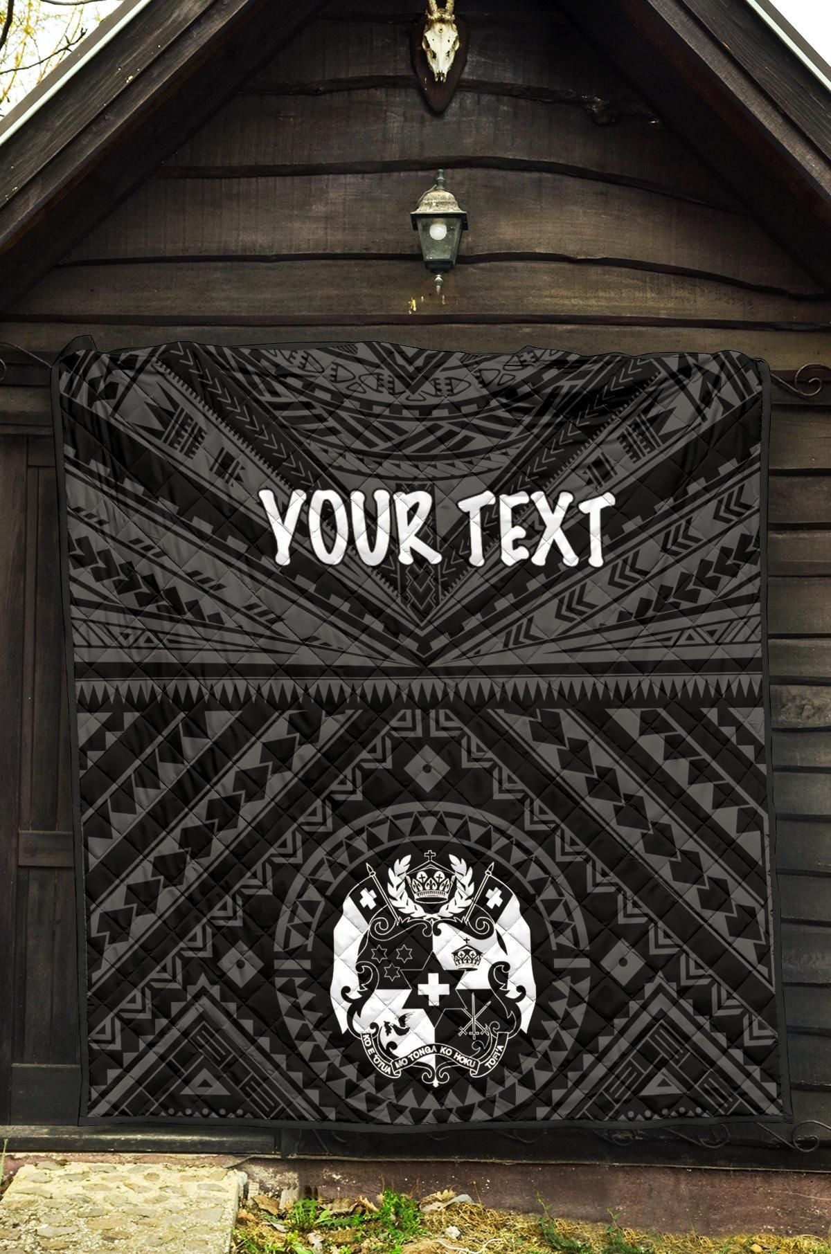 Tonga Personalised Premium Quilt - Tonga Seal With Polynesian Tattoo Style (Black)