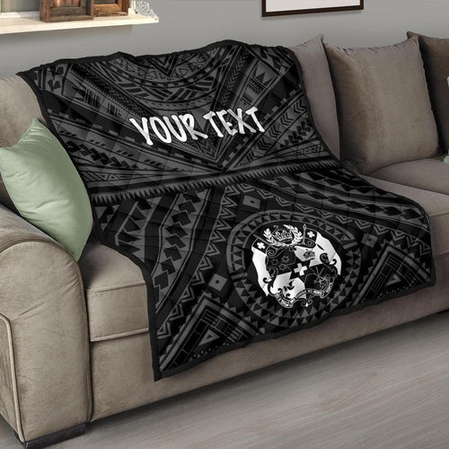 Tonga Personalised Premium Quilt - Tonga Seal With Polynesian Tattoo Style (Black)