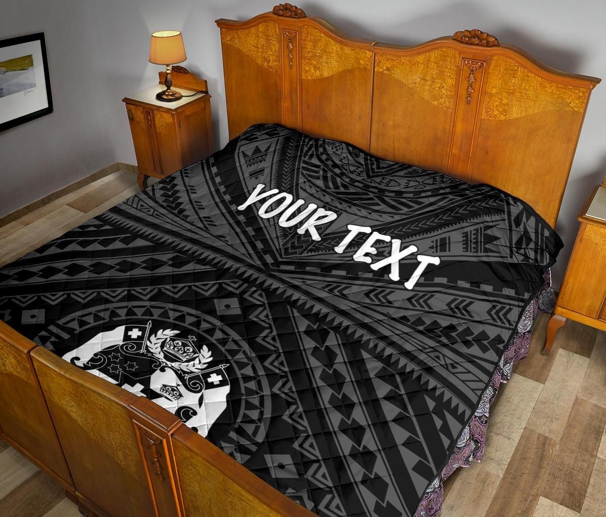 Tonga Personalised Premium Quilt - Tonga Seal With Polynesian Tattoo Style (Black)