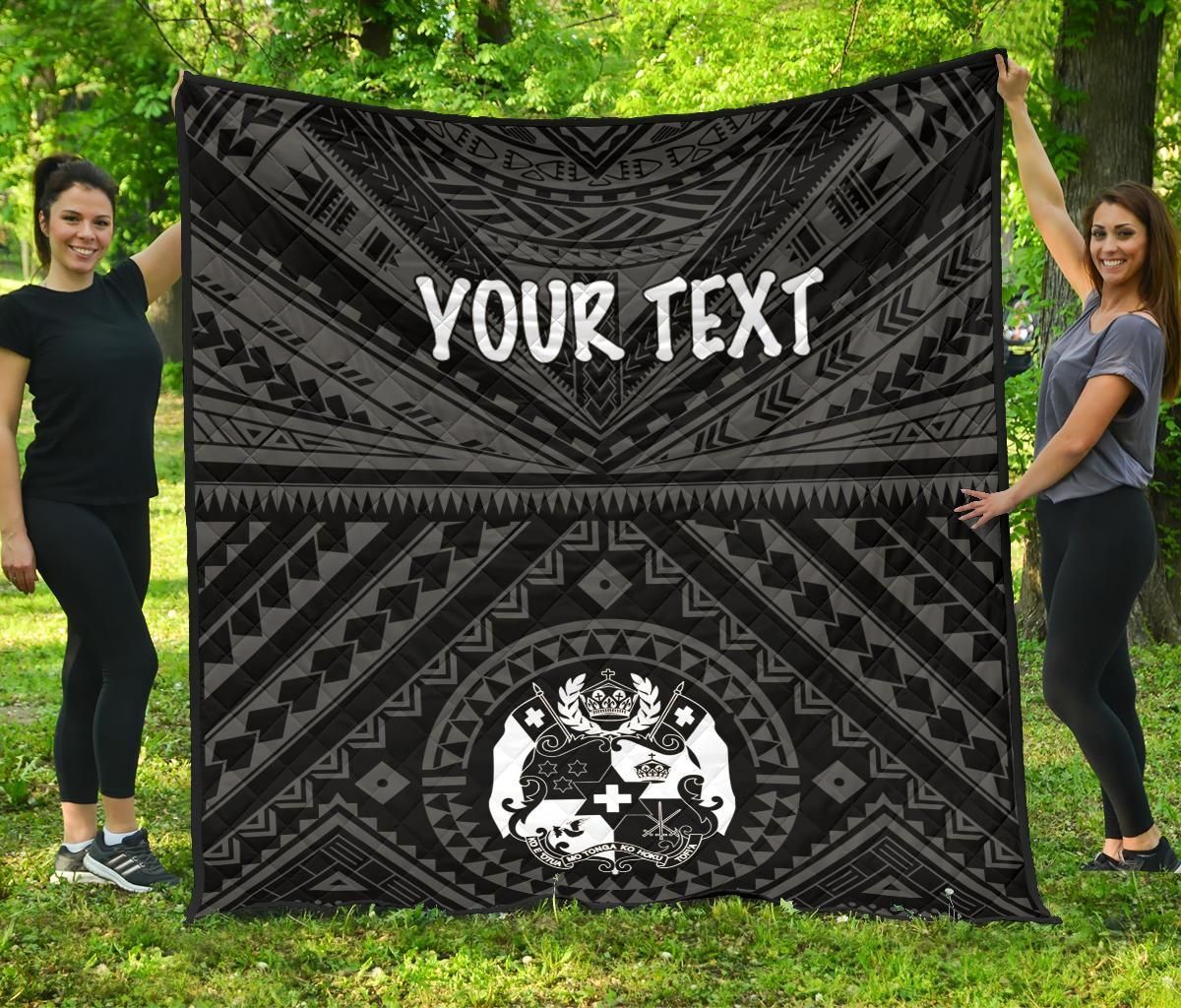 Tonga Personalised Premium Quilt - Tonga Seal With Polynesian Tattoo Style (Black)