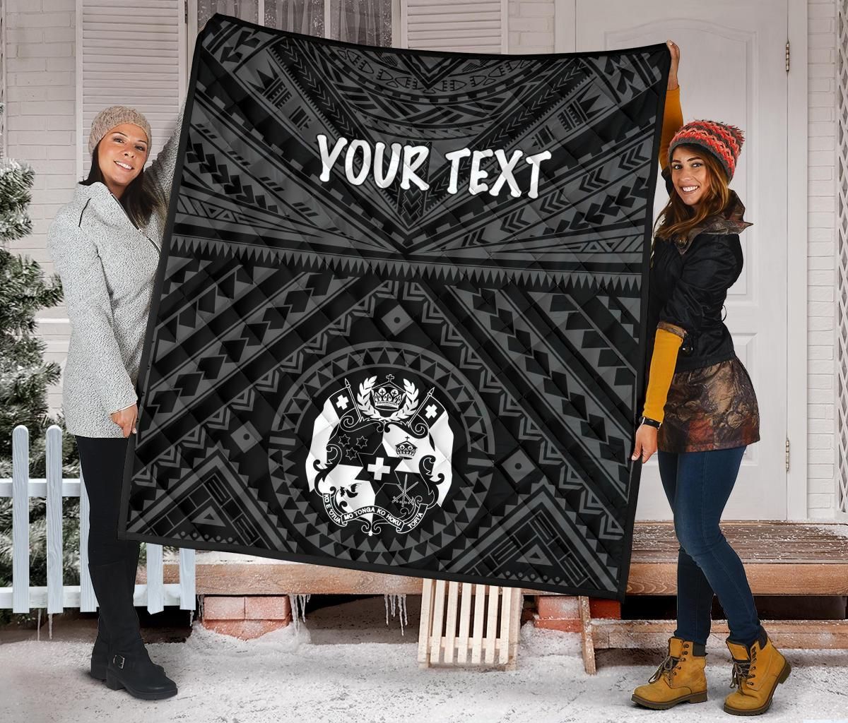 Tonga Personalised Premium Quilt - Tonga Seal With Polynesian Tattoo Style (Black)
