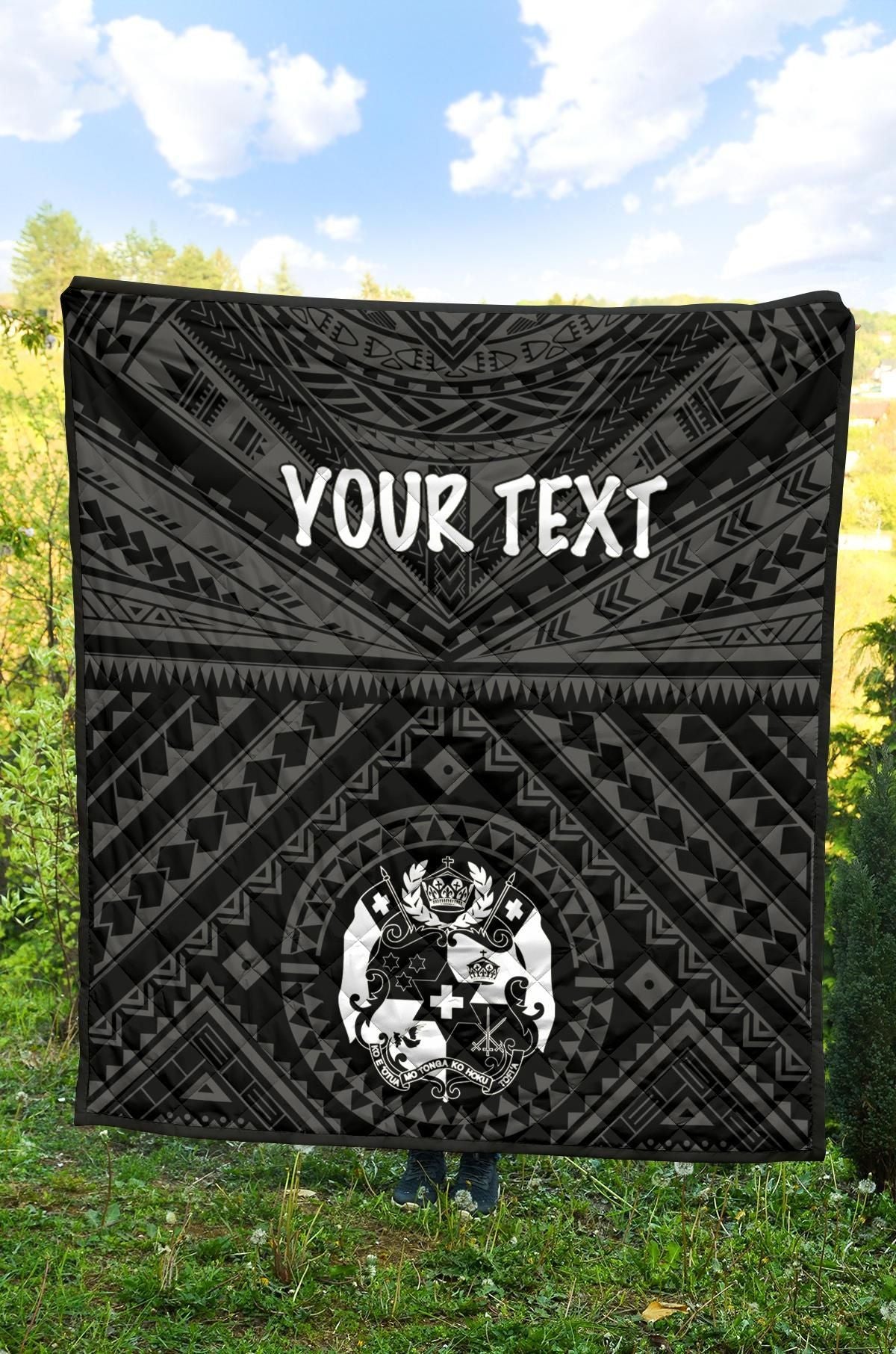 Tonga Personalised Premium Quilt - Tonga Seal With Polynesian Tattoo Style (Black)
