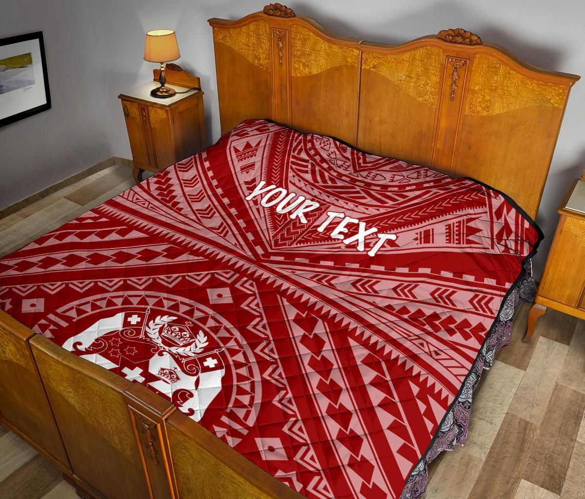 Tonga Personalised Premium Quilt - Tonga Seal With Polynesian Tattoo Style (Red)