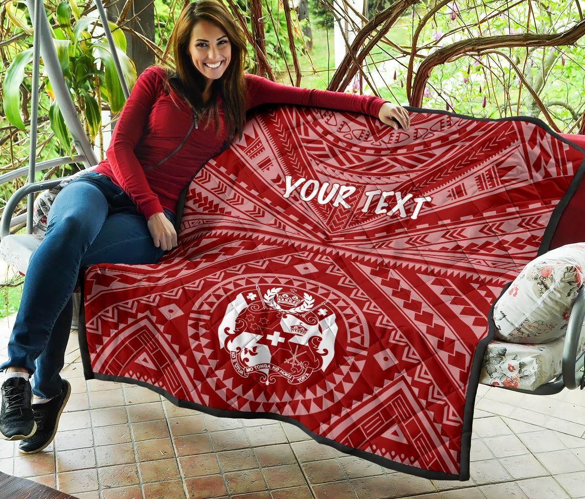 Tonga Personalised Premium Quilt - Tonga Seal With Polynesian Tattoo Style (Red)