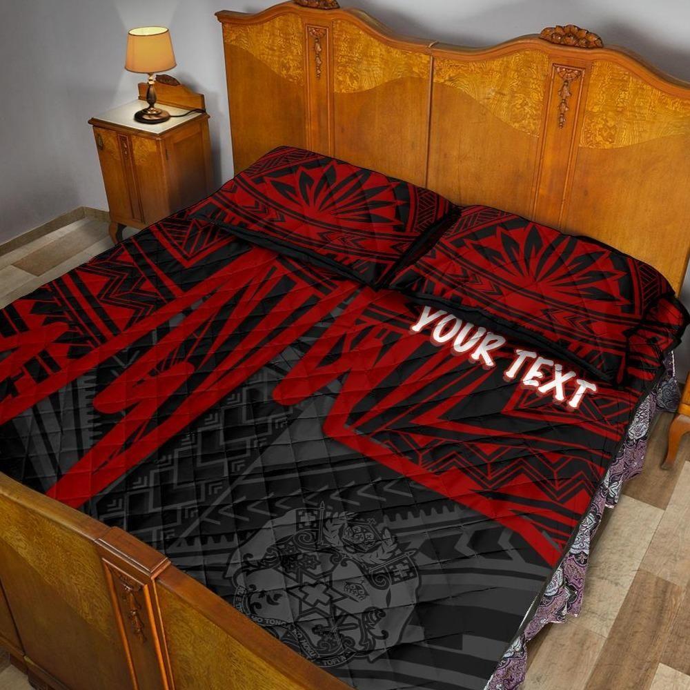 Tonga Personalised Quilt Bed Set - Tonga Seal In Heartbeat Patterns Style (Red)