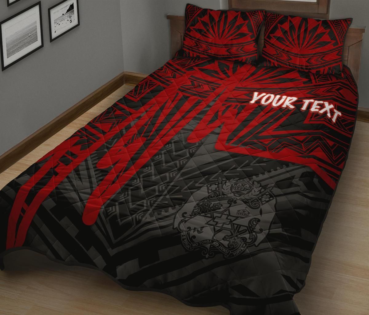 Tonga Personalised Quilt Bed Set - Tonga Seal In Heartbeat Patterns Style (Red)