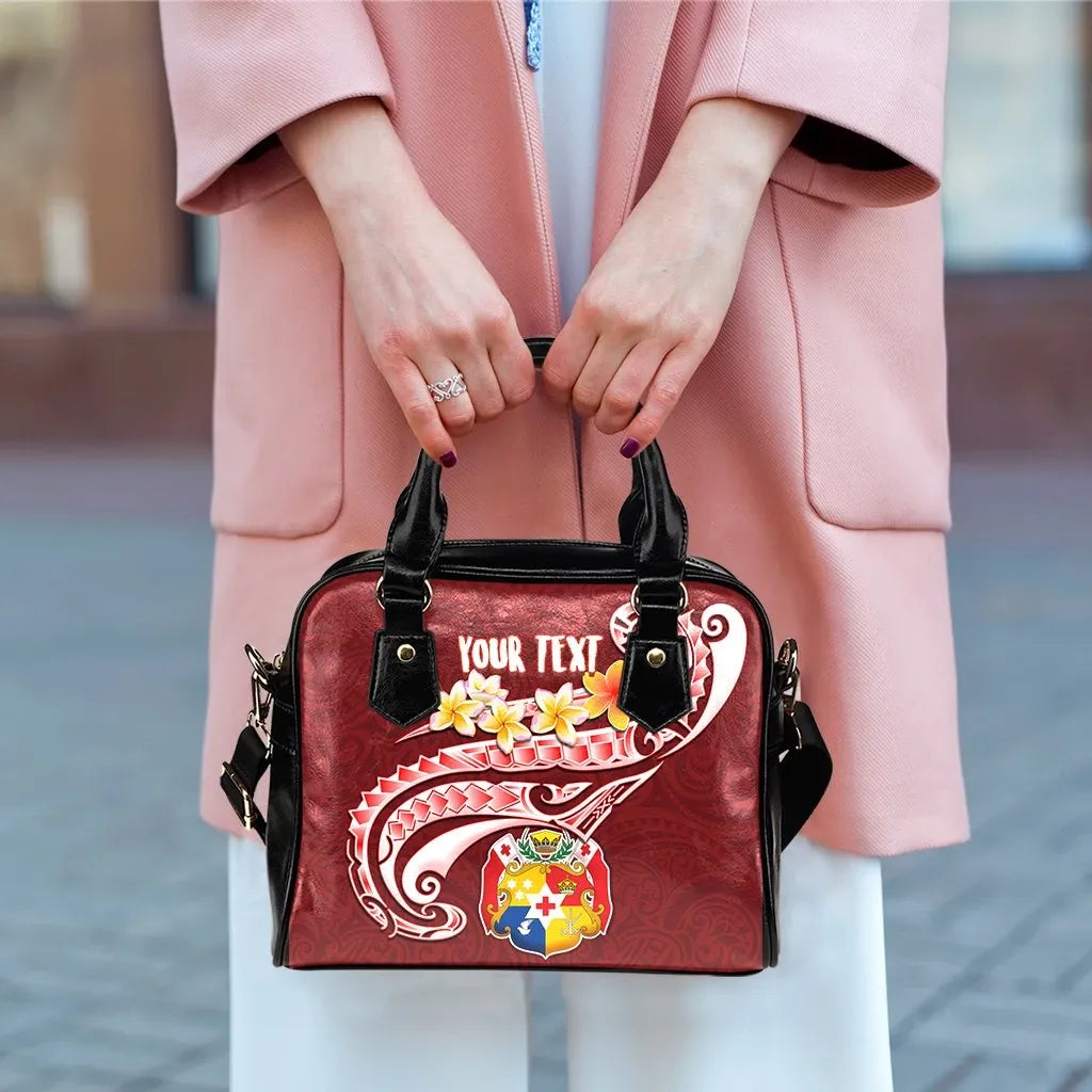 Tonga Personalised Shoulder Handbag - Tonga Coat Of Arms With Polynesian Patterns