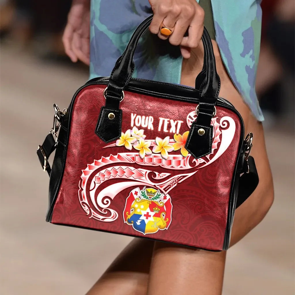 Tonga Personalised Shoulder Handbag - Tonga Coat Of Arms With Polynesian Patterns