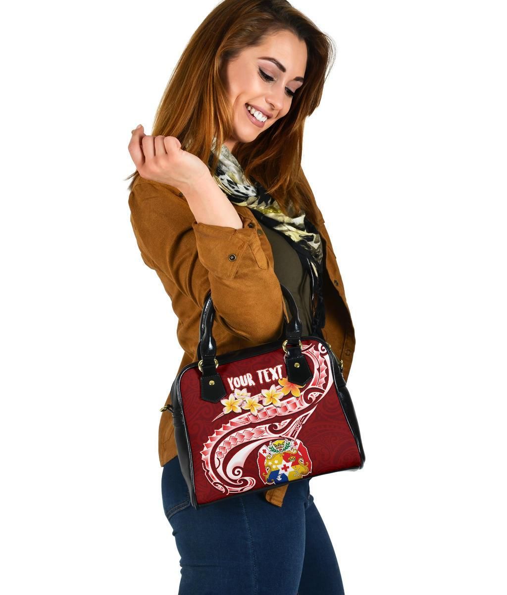 Tonga Personalised Shoulder Handbag - Tonga Coat Of Arms With Polynesian Patterns