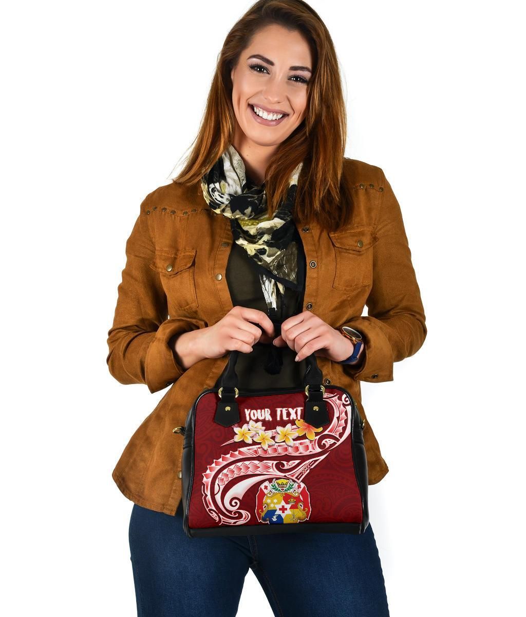 Tonga Personalised Shoulder Handbag - Tonga Coat Of Arms With Polynesian Patterns