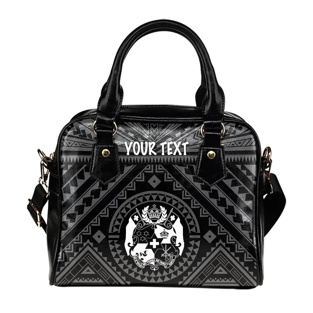 Tonga Personalised Shoulder Handbag - Tonga Seal With Polynesian Tattoo Style (Black)