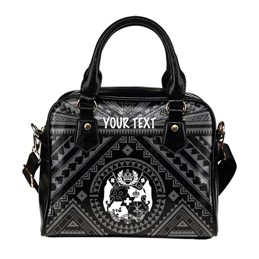 Tonga Personalised Shoulder Handbag - Tonga Seal With Polynesian Tattoo Style (Black)
