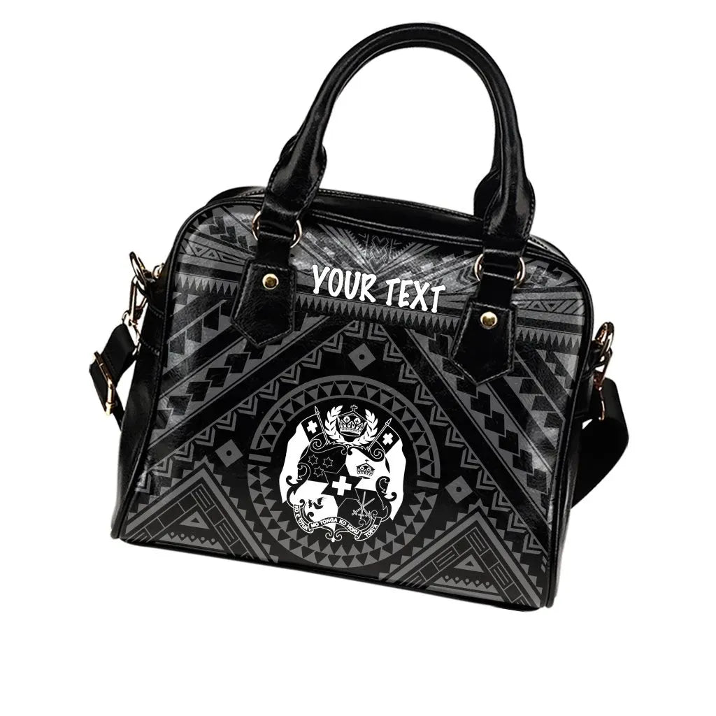 Tonga Personalised Shoulder Handbag - Tonga Seal With Polynesian Tattoo Style (Black)