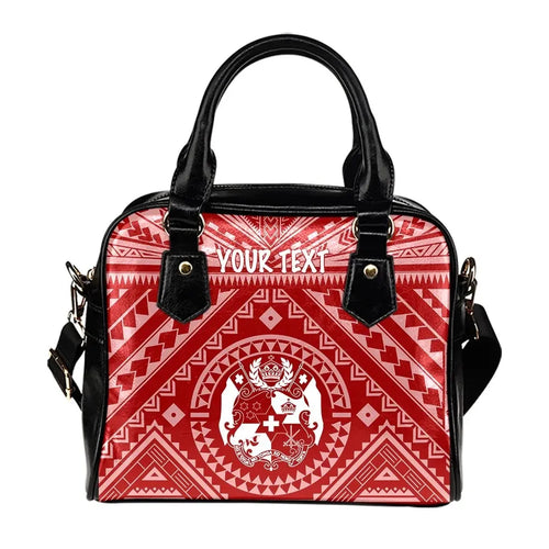 Tonga Personalised Shoulder Handbag - Tonga Seal With Polynesian Tattoo Style (Red)
