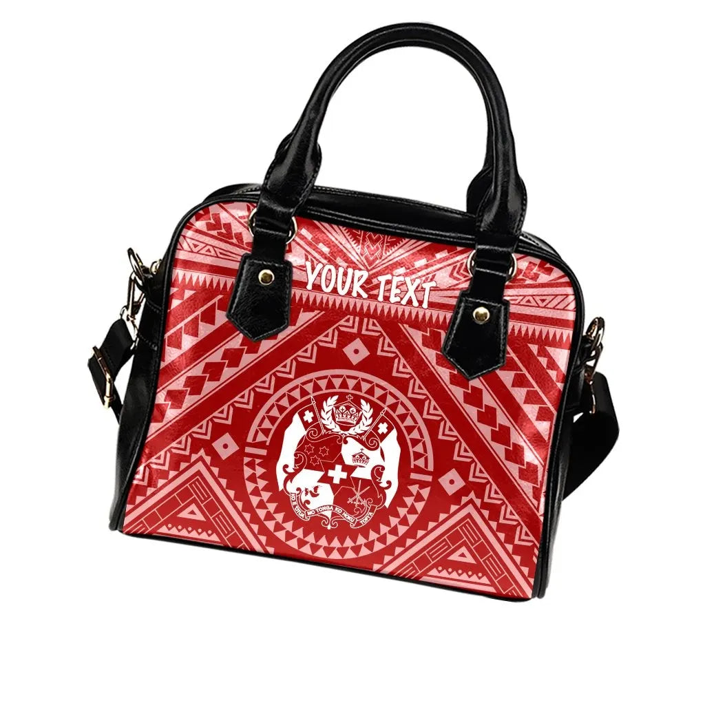 Tonga Personalised Shoulder Handbag - Tonga Seal With Polynesian Tattoo Style (Red)