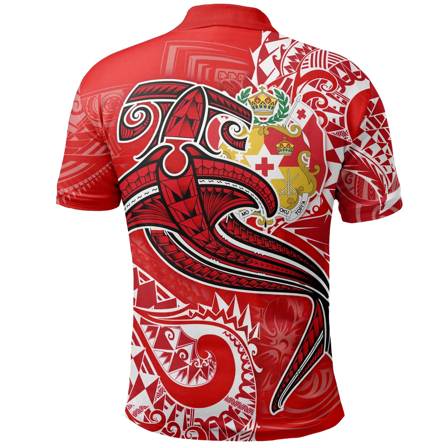 Tonga Polo Shirt - Red Shark Polynesian Tattoo