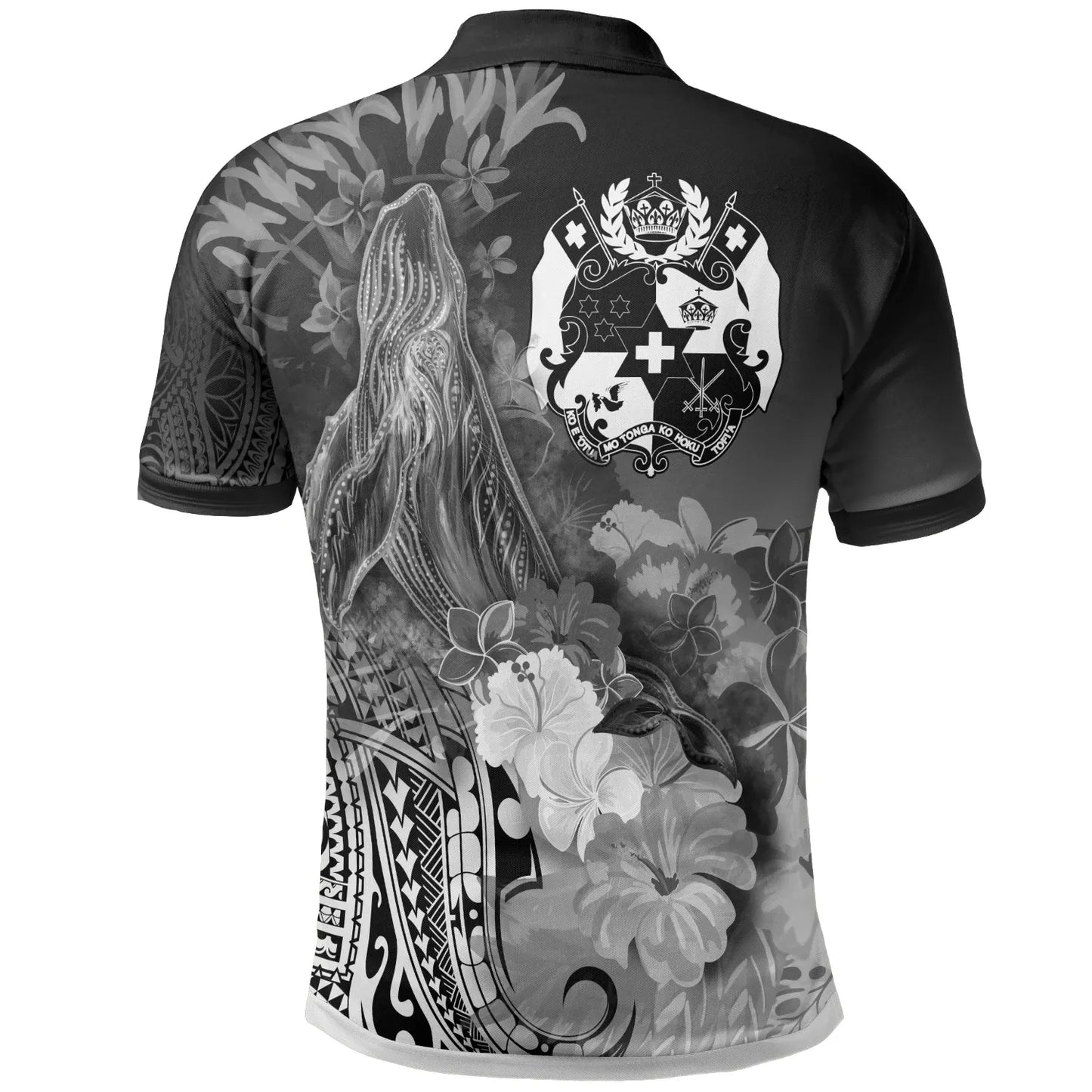 Tonga Polo Shirts - Humpback Whale with Tropical Flowers (White)