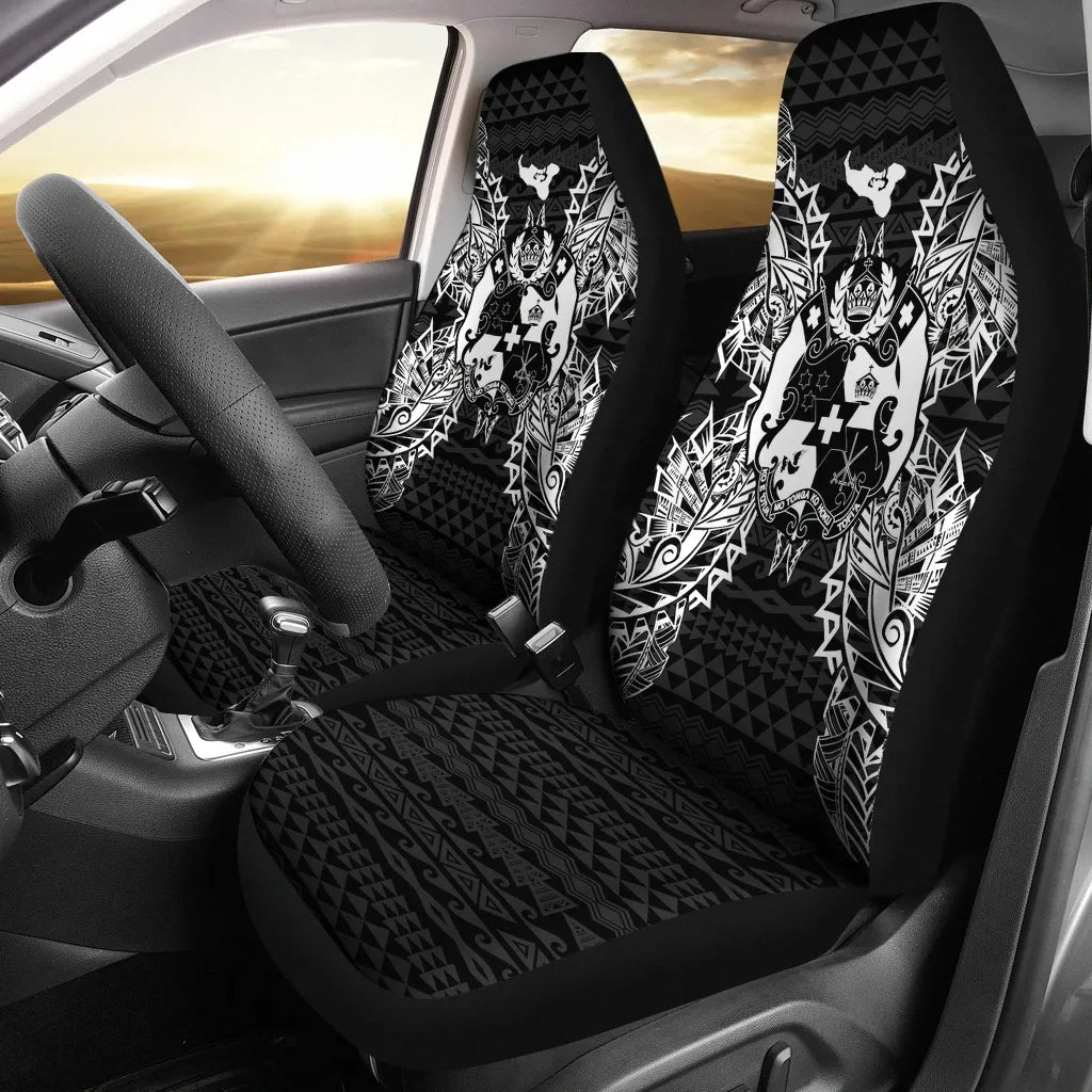 Tonga Car Seat Cover - Tonga Coat Of Arms Map Black