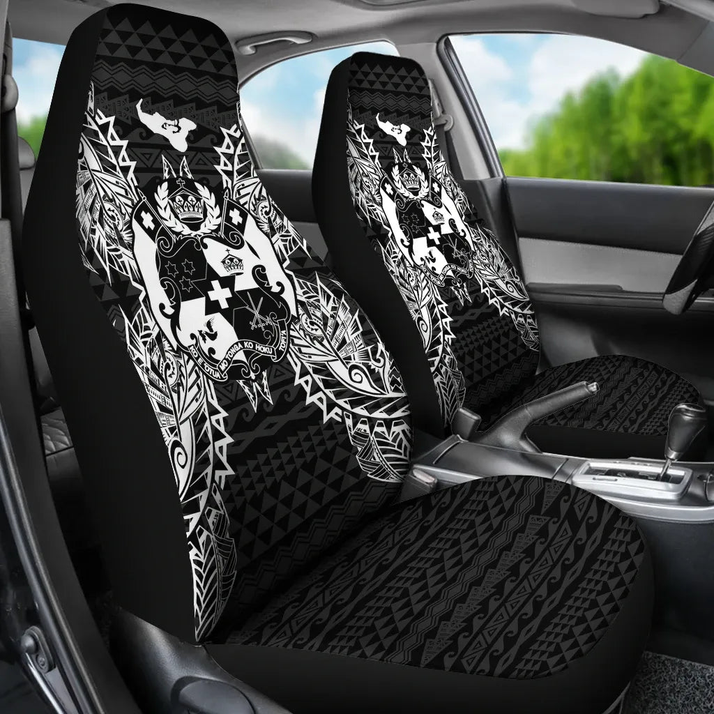 Tonga Car Seat Cover - Tonga Coat Of Arms Map Black