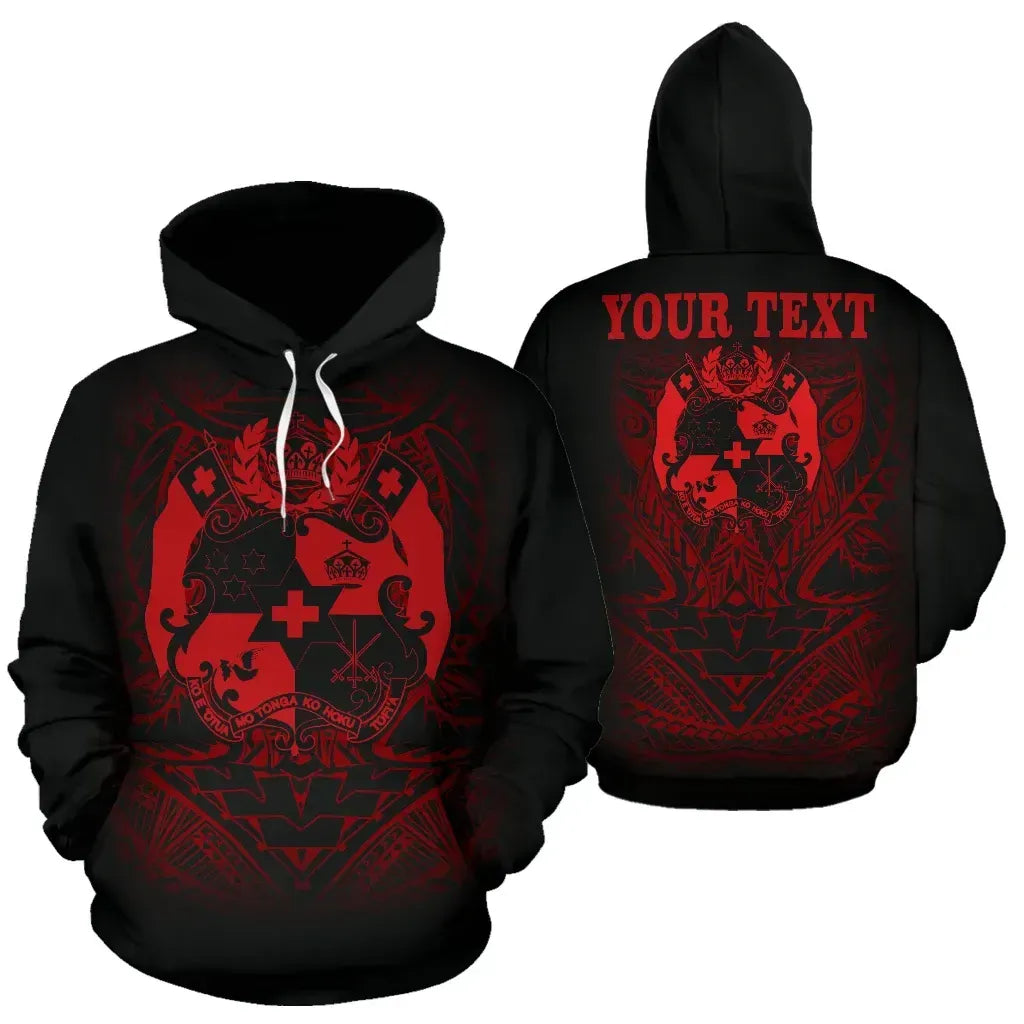 Tonga Polynesian ll Over Custom Personalised Hoodie - Red Tribal Pattern