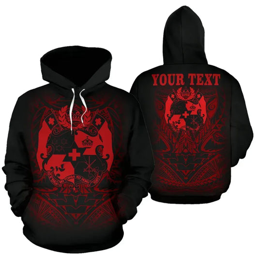 Tonga Polynesian ll Over Custom Personalised Hoodie - Red Tribal Pattern