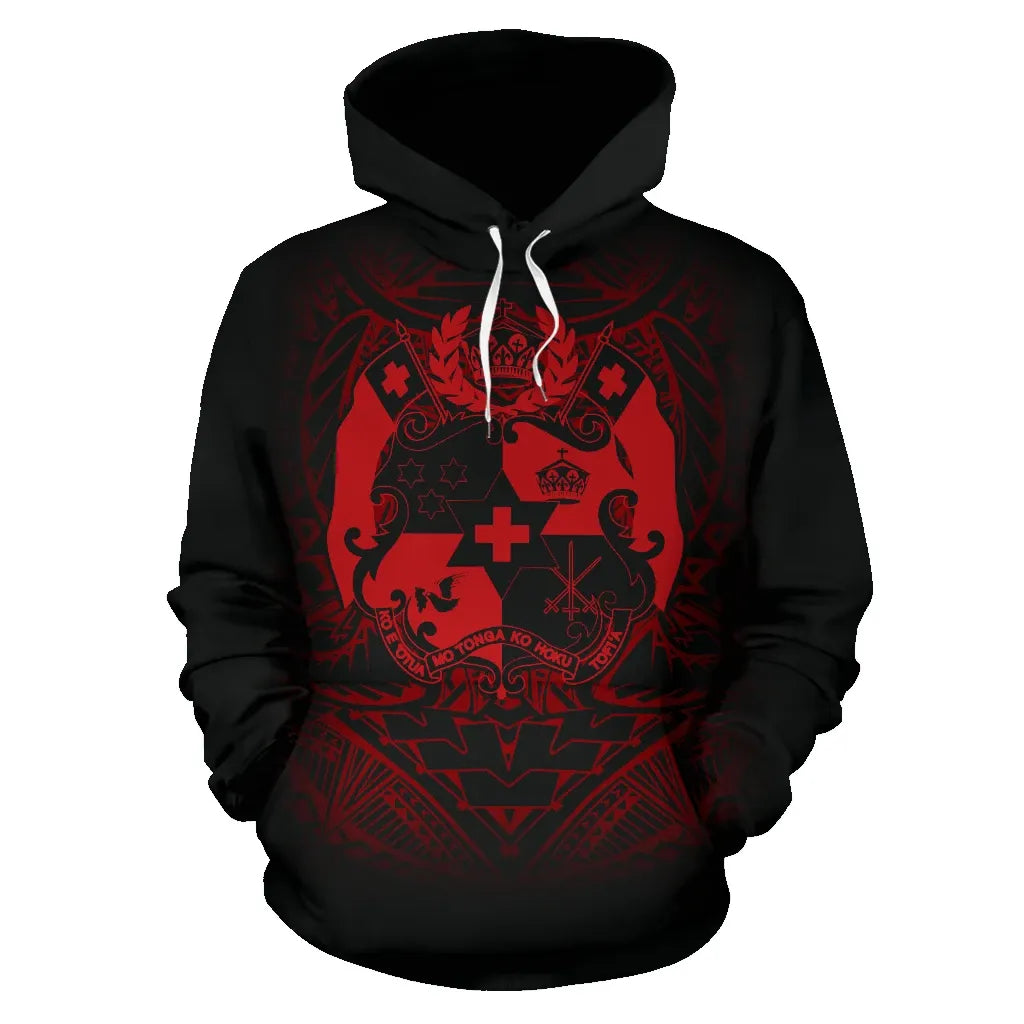 Tonga Polynesian ll Over Hoodie - Red Tribal Pattern