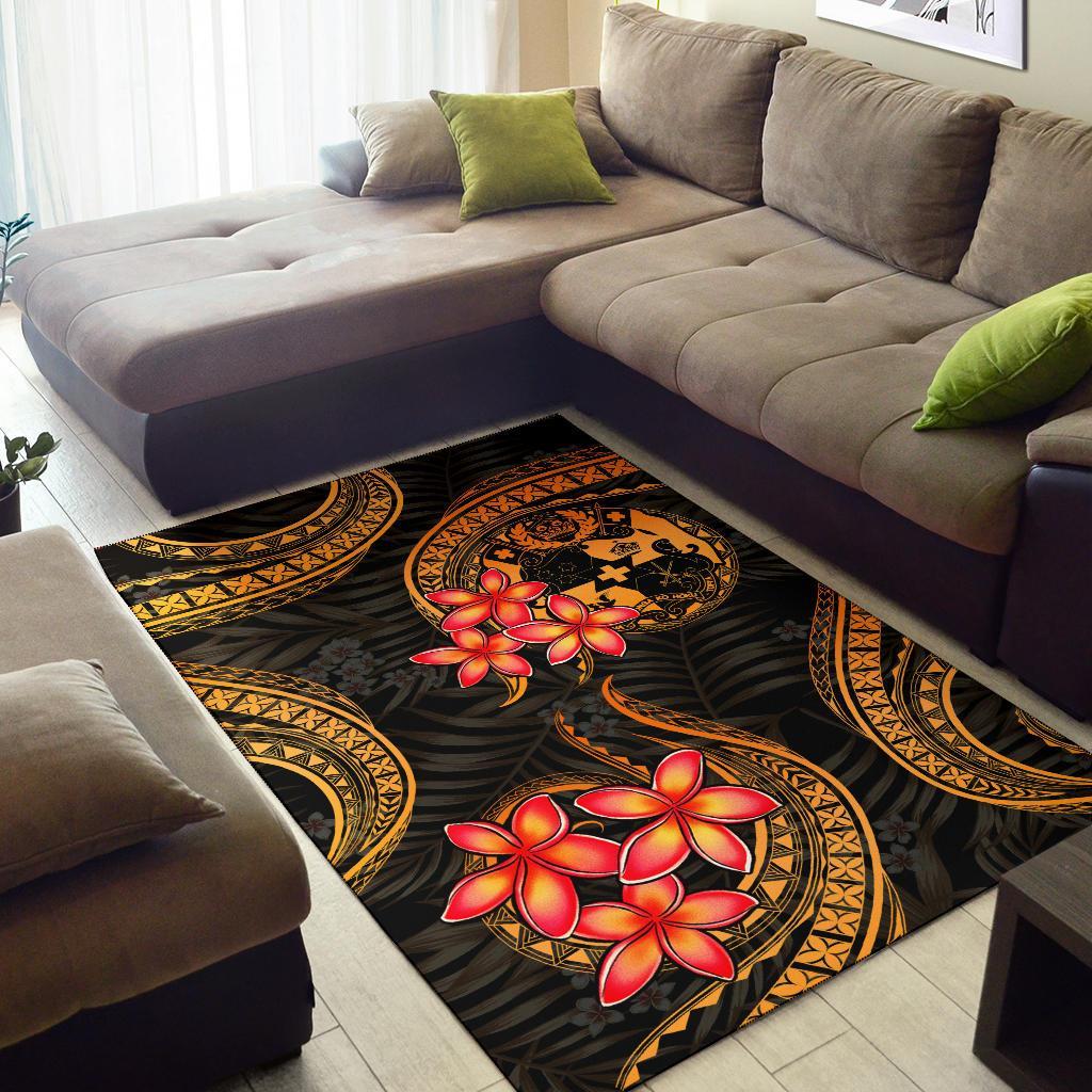 Tonga Polynesian Area Rug - Gold Plumeria
